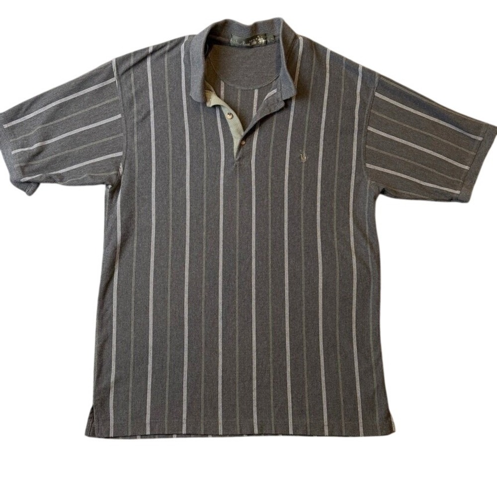 VTG Knights of Round Table Polo Mens Stripe Shirt L Grey Business Casual Dad Fit